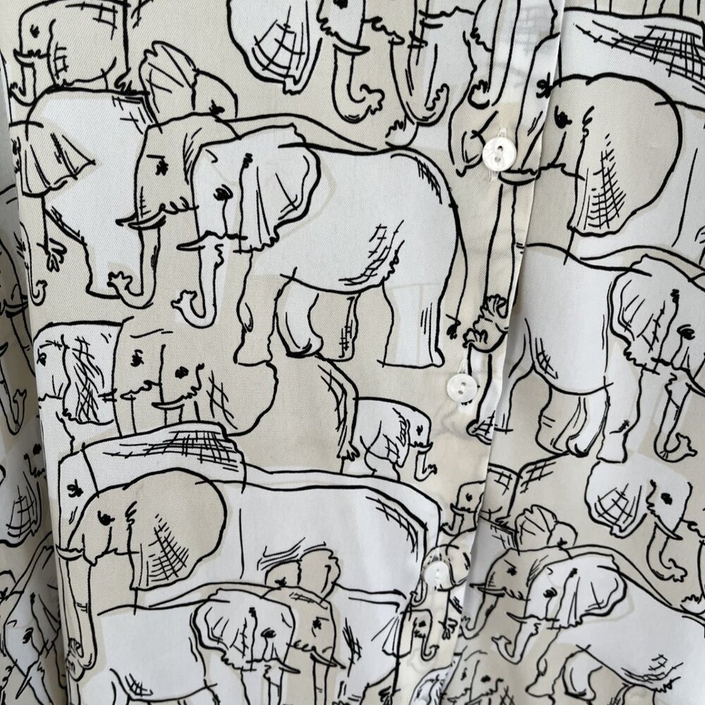 Zara Women XL Blouse Shirt Elephant Print Buttons Flowy Side Slits NWOT - Picture 8 of 8